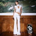 Freya Fabric White Zip Front Crop Top Wide Leg Pants Set