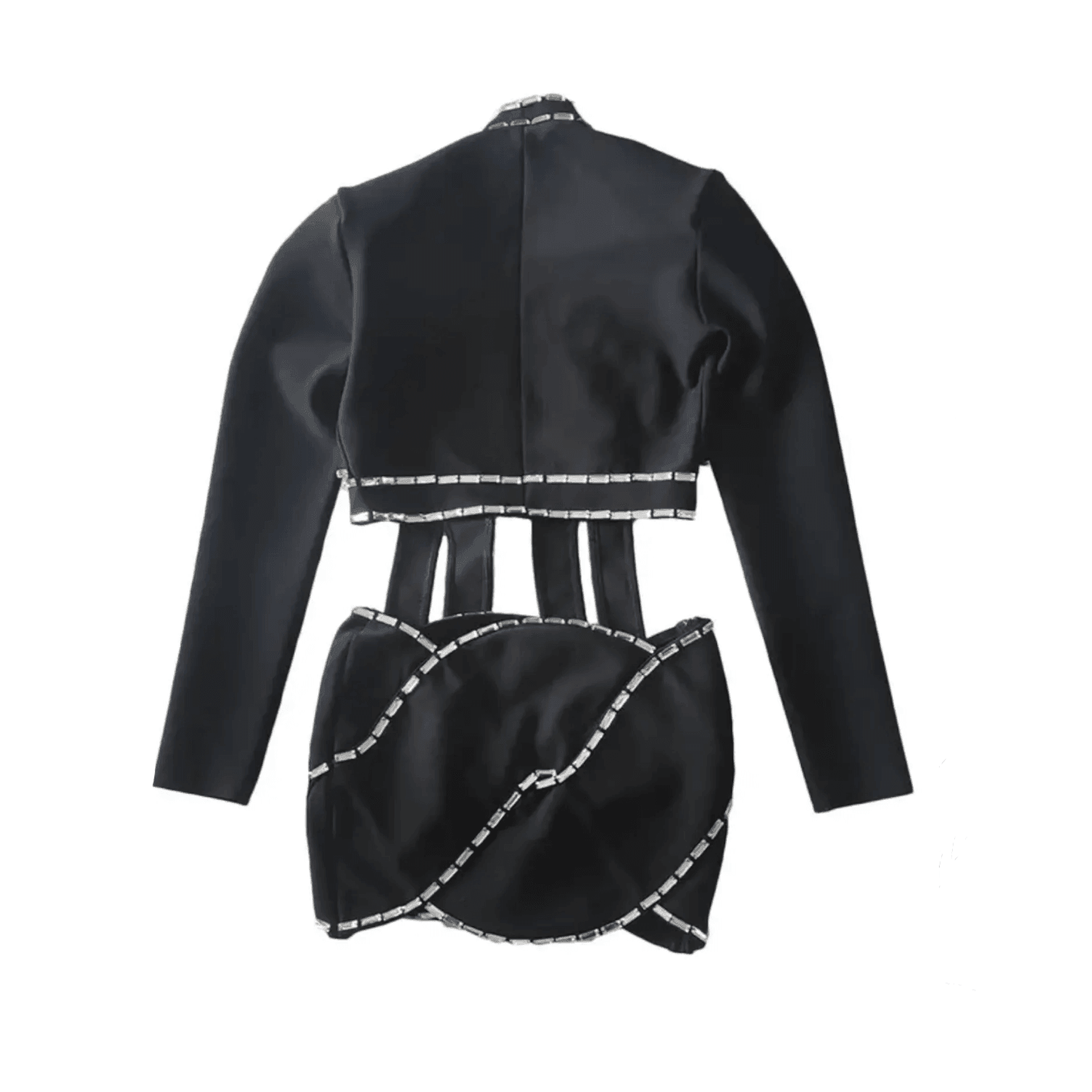Freya Fabric Black Crystal Trim Cutout Blazer Mini Skirt Set