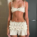Freya Fabric Ivory Ruffle Bralette Tiered Mini Skirt Set