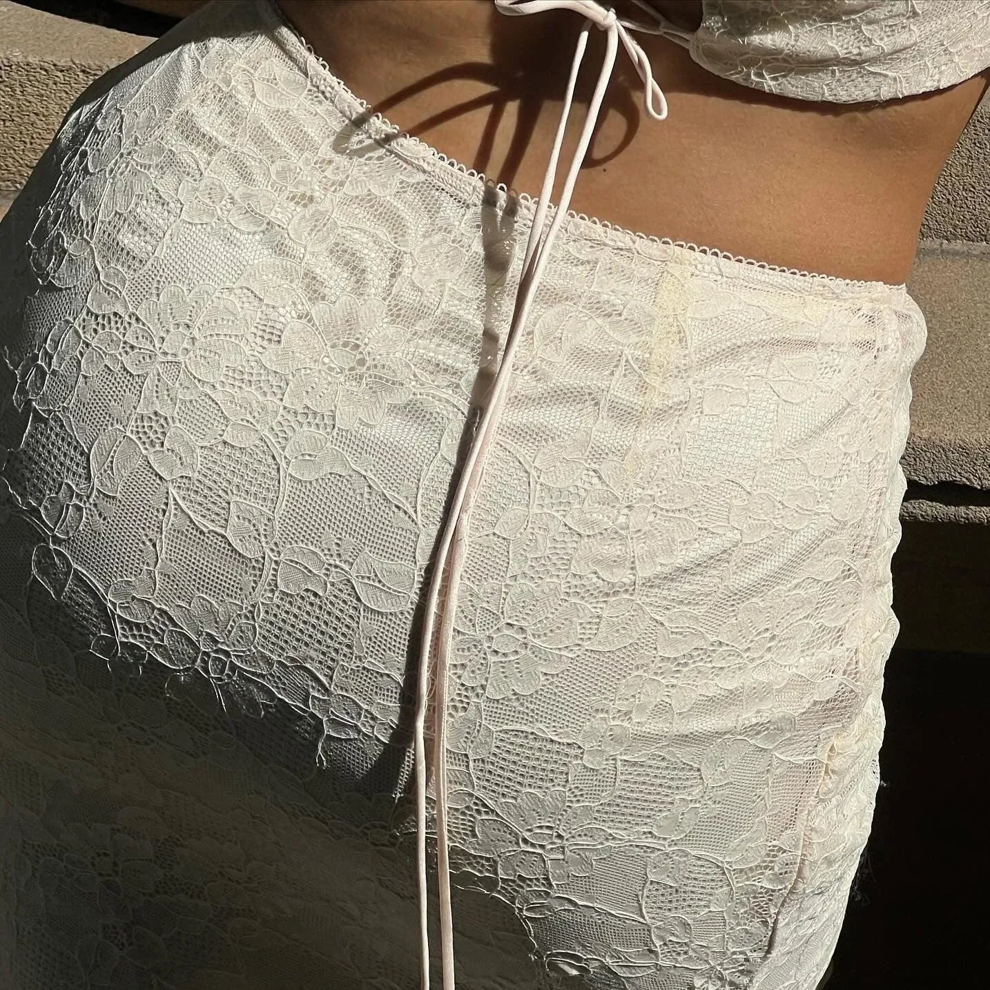 Freya Fabric Ivory Lace Corset Crop Top Maxi Skirt Set