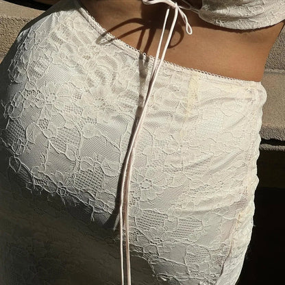 Ivory Lace Corset Crop Top Maxi Skirt Set