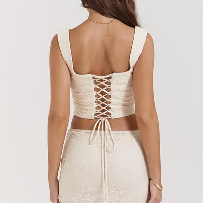 Ivory Lace Corset Crop Top Maxi Skirt Set