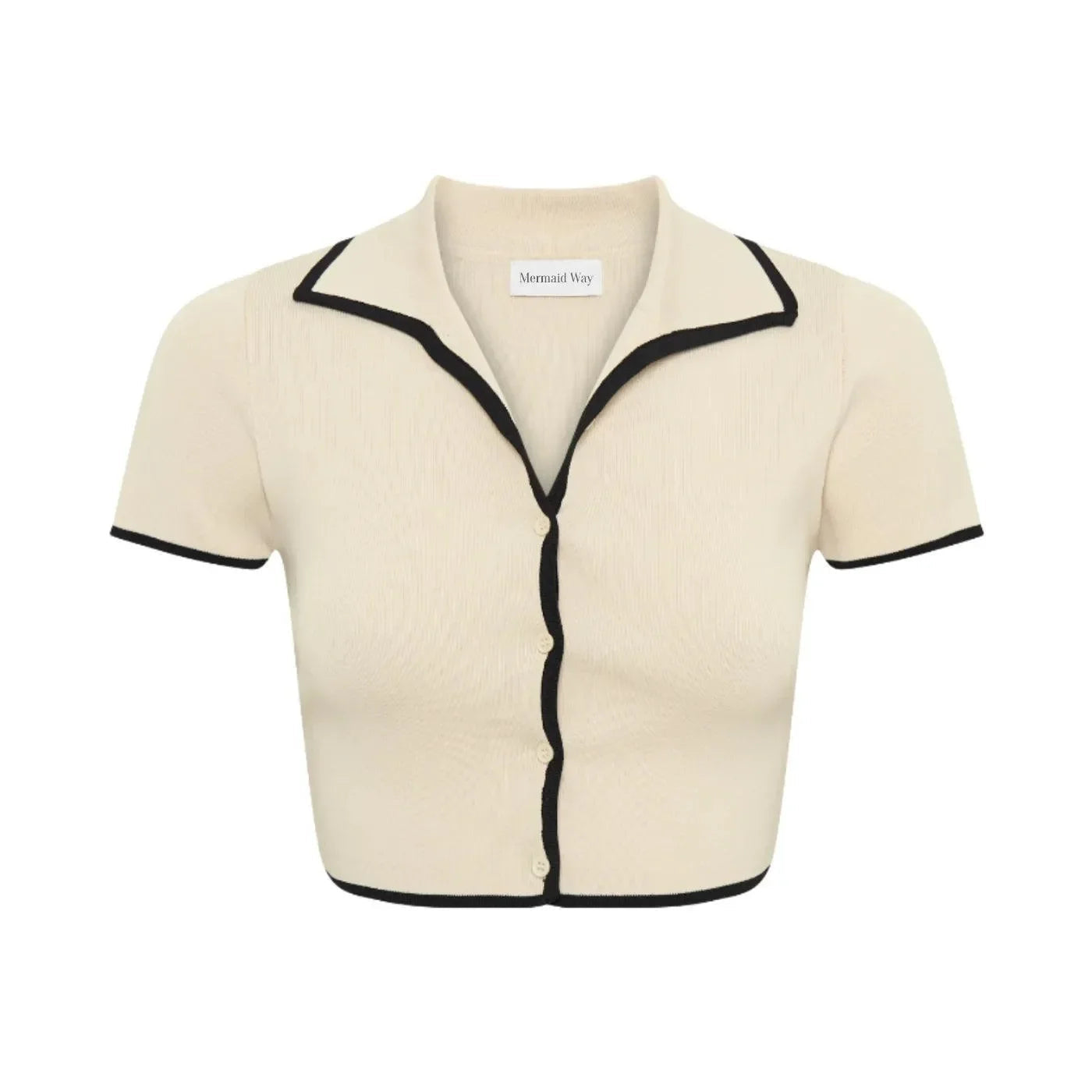 Ivory Contrast Trim Knit Polo Top Mini Skirt Set
