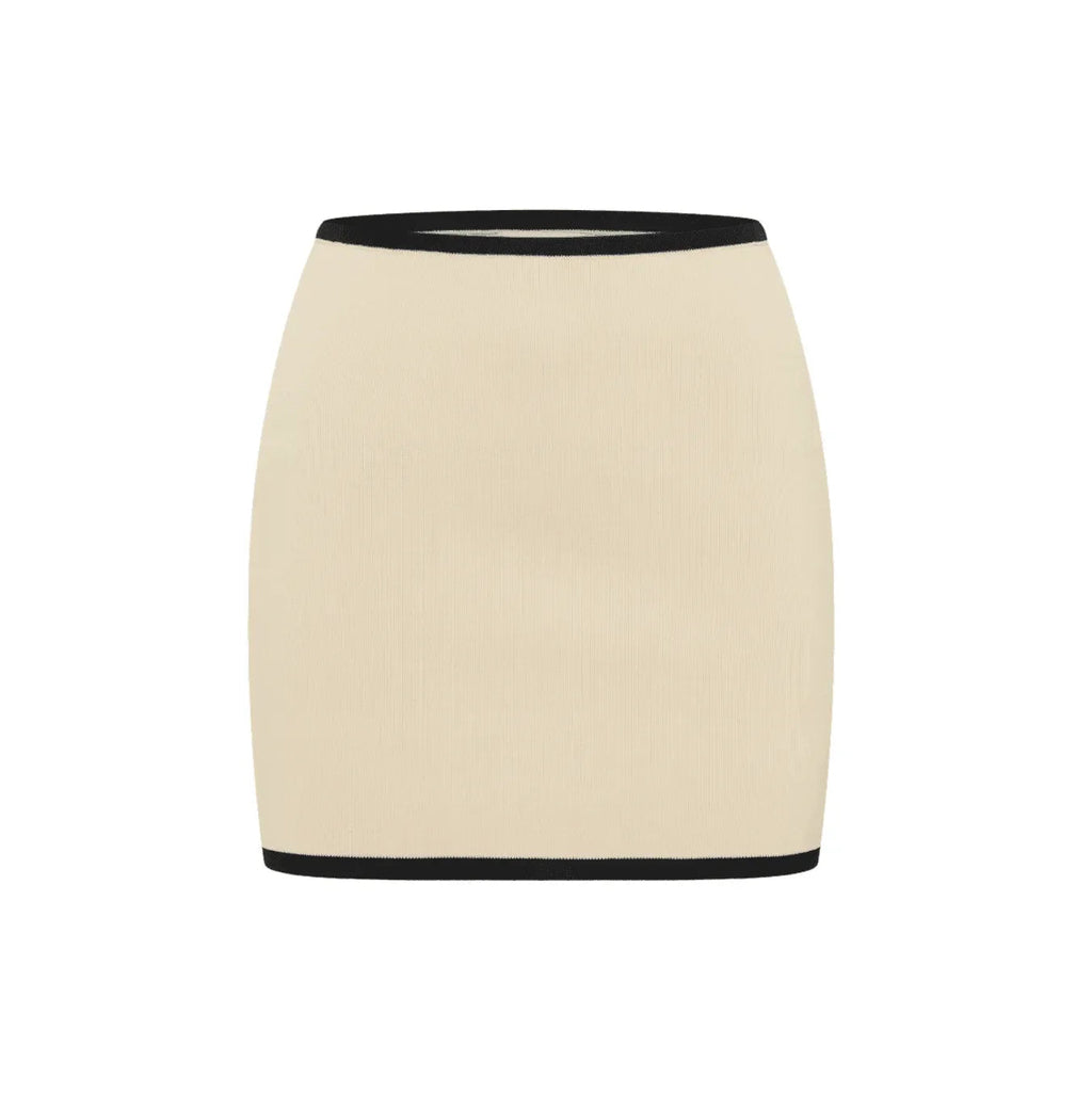 Freya Fabric Ivory Contrast Trim Knit Polo Top Mini Skirt Set