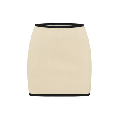 Ivory Contrast Trim Knit Polo Top Mini Skirt Set