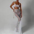 Freya Fabric White Lace Bustier Crop Top Sheer Maxi Skirt Set