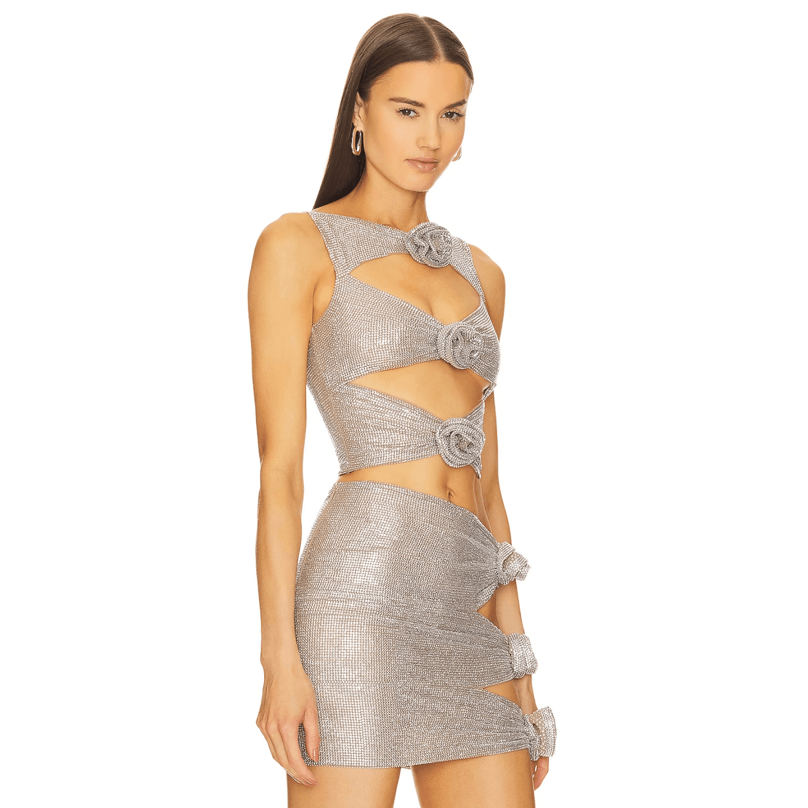 Freya Fabric Silver Sequin Diamante Cutout Two Piece Set