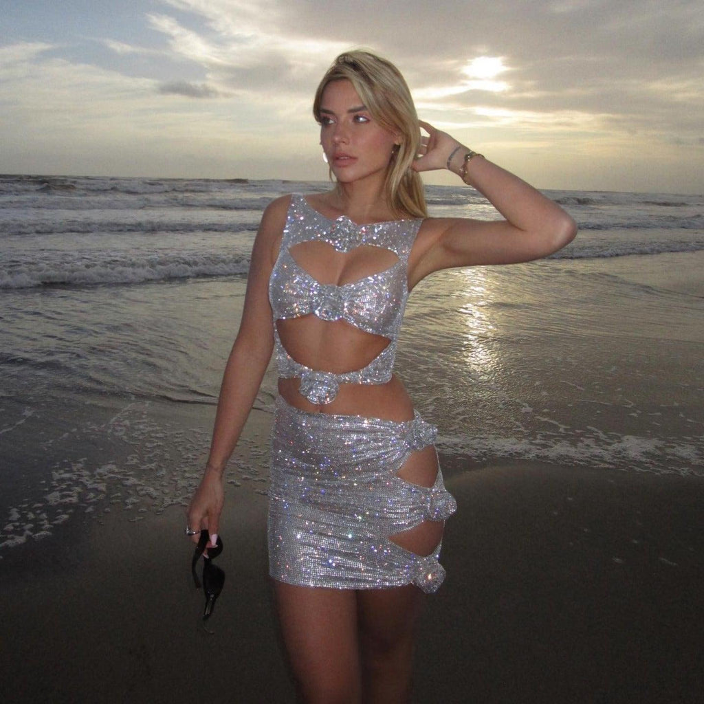 Freya Fabric Silver Sequin Diamante Cutout Two Piece Set