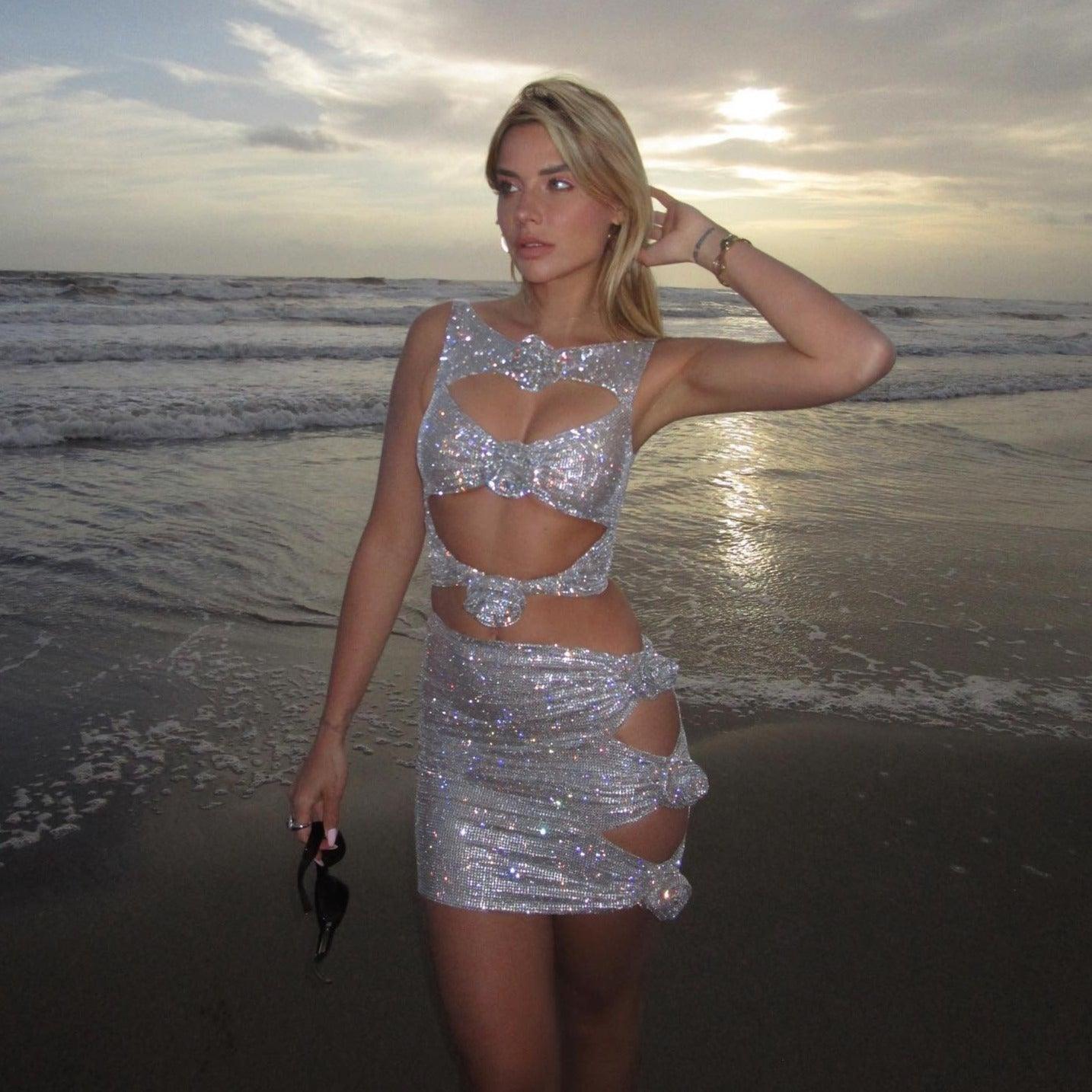 Freya Fabric Silver Sequin Diamante Cutout Two Piece Set