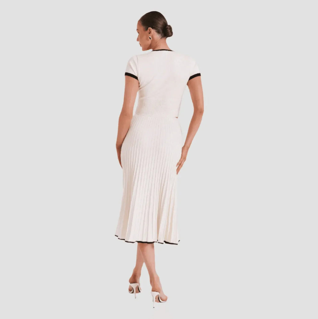 Freya Fabric Contrast Trim Ribbed Knit Two Piece Skirt Set