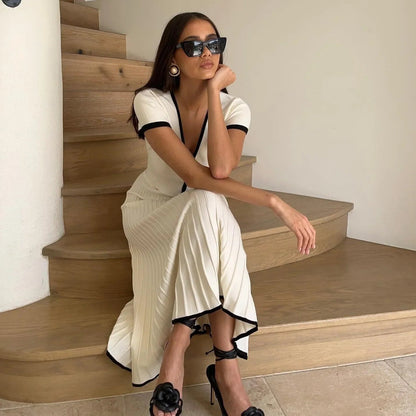 Contrast Trim Ribbed Knit Two Piece Skirt Set